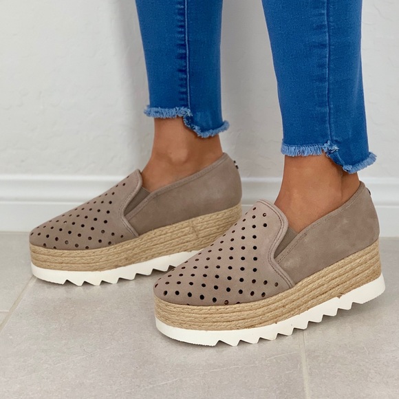 Taupe Perforated Thick Platform Sneakers - Picture 3 of 8